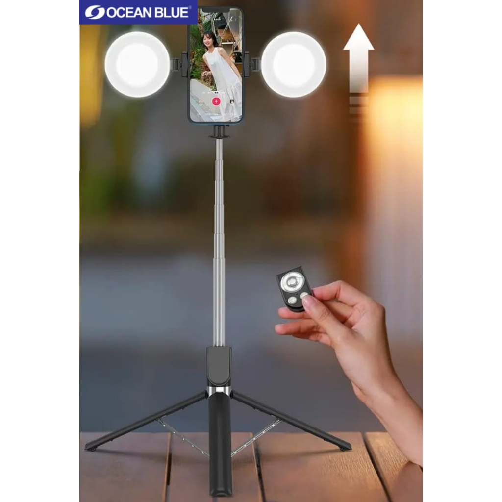 Ocean Blue OCN R17D Tripod Tongsis Remote Bluetooth Selfie Stick Lampu LED Flash 360° Tongsis Tripod Ringlight Portable 360 Derajat