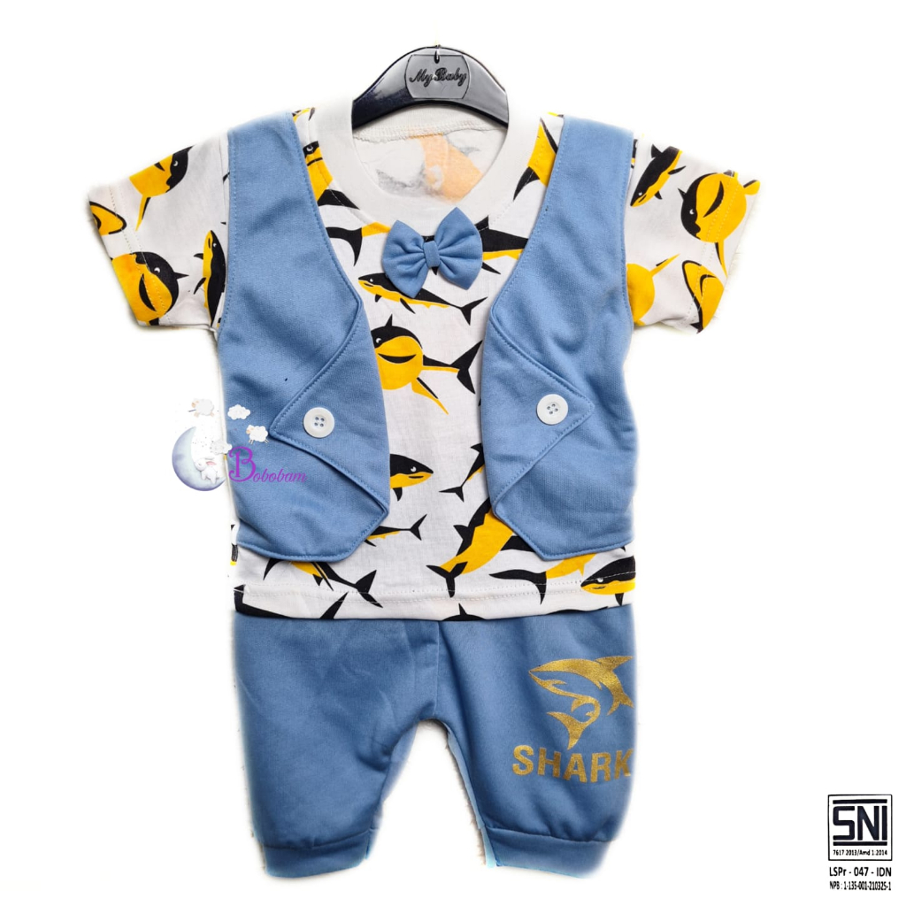 BOBOBAM BAJU BAYI LAKI LAKI SETELAN ANAK COWO LUCU STELAN COWOK 6 12 BULAN KEREN TRENDY KEKINIAN ROMPI HIU