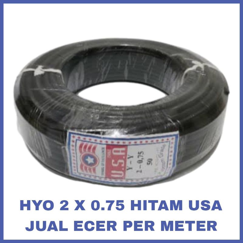 Kabel Listrik Hyo 2x0,75mm Hitam Usa - Kabel Serabut Hyo 2x0.75mm Black Usa (Harga Per Meter)