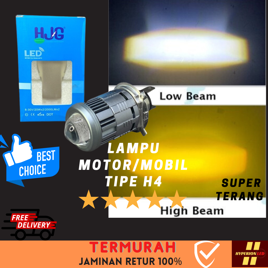 Lampu LED H4 Motor 12V AC DC – Cahaya Putih + Kuning Untuk Vixion, Megapro, Tiger, GL Pro
