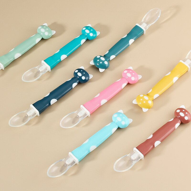 Sendok Makan Bayi Silikon Polkadot / Sendok Makan Bayi Lentur Silicone Tahan Panas /  SENDOK BAYI KARTUN LUCU BABY SAFETY SPOON