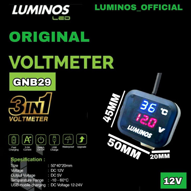 VOLTMETER DIGITAL KOTAK LUMINOS LED 3 IN 1 INDIKATOR AKI 3 IN 1 KOTAK VOLTMETER DUDUKAN SPION LUMINOS VOLTMETER USB KOTAK LUMINOS