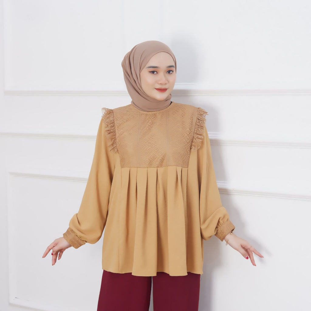 Ayasha Hijab - Hanaa Blouse Blus Brukat Crincle Korean Style Baju Kondangan Wanita Ld 120