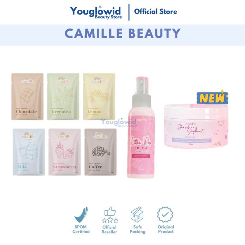 【Offline Store】CAMILLE BEAUTY Masker Wajah WashOff Mask | Little Pop Facemist | Strawberry Yogurt Body Scrub | Masker Skincare Bodycare Pemutih Wajah Tubuh Organik BPOM
