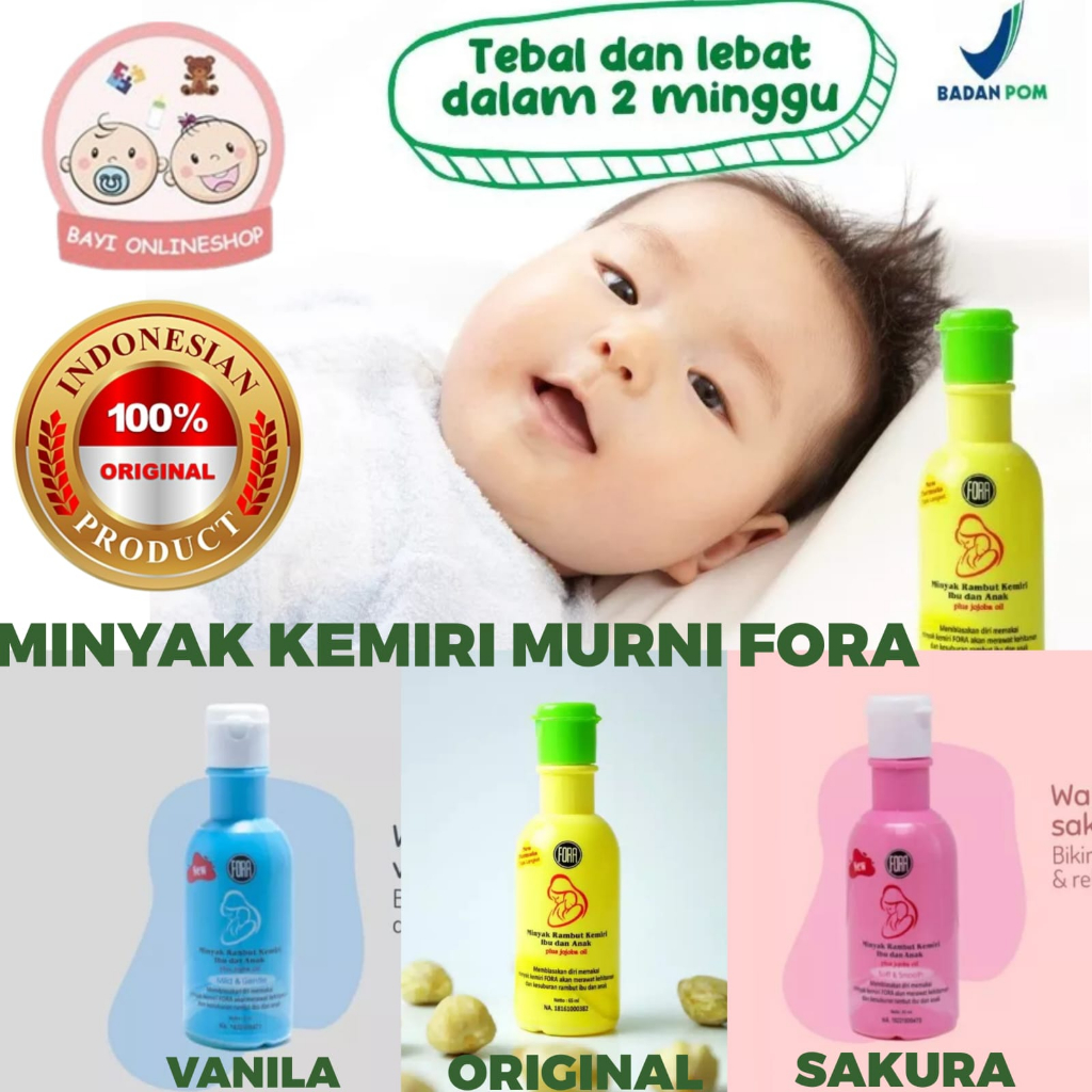 Minyak Kemiri Murni + Jojoba Oil Penumbuh Rambut dan Alis FORA BPOM 65ml Bayi online shop