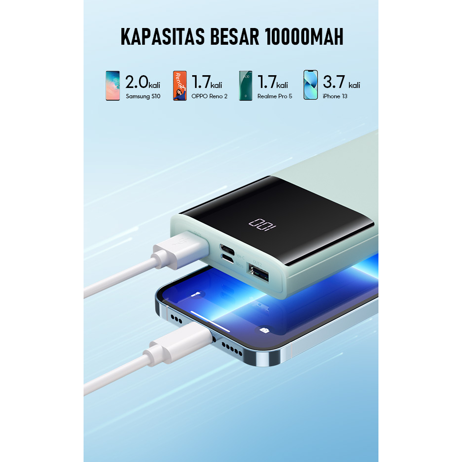 PowerBank ROBOT 10000mah RT190S 2A Dual Input and Output Port Type C &amp; Micro USB Original Fast Charging Real Capacity - Garansi 1 tahun