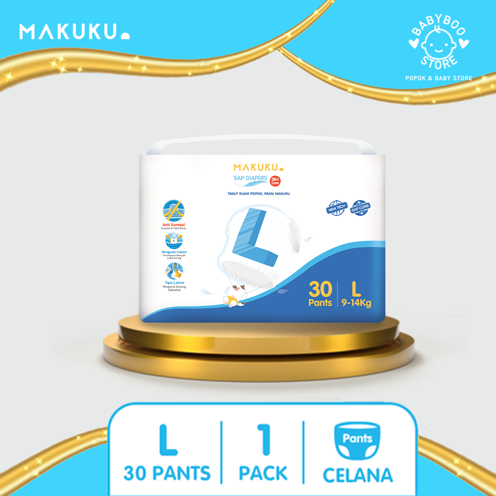 MAKUKU SAP Diapers Slim Care Pants L30 x 1 Pack Popok Tipis Anti Gumpal Mengunci Cairan