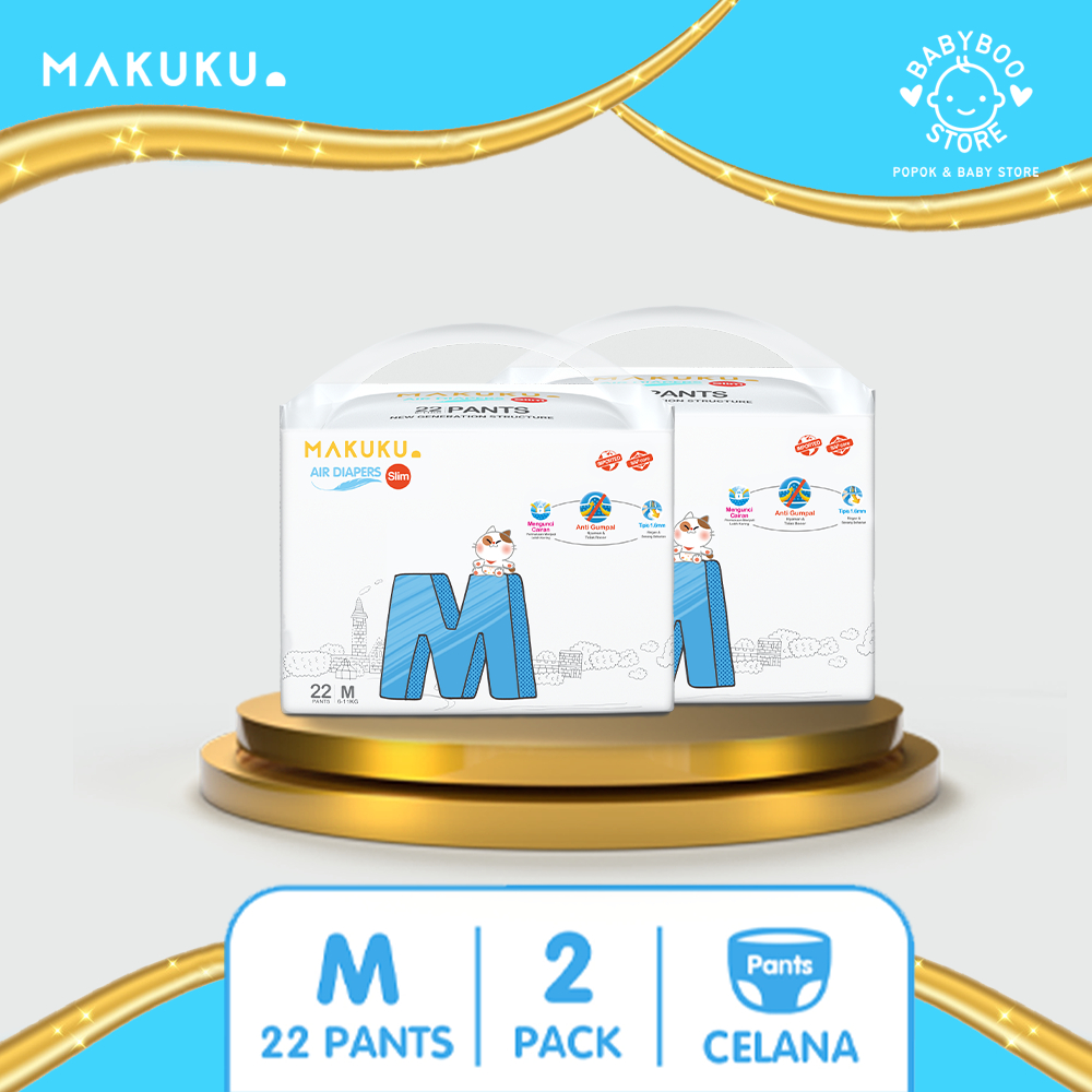 MAKUKU SAP Diapers Slim Pants M22 x 2 Pack Popok Bayi Celana Tipis Anti Gumpal Cepat Kering dan Mencegah Ruam