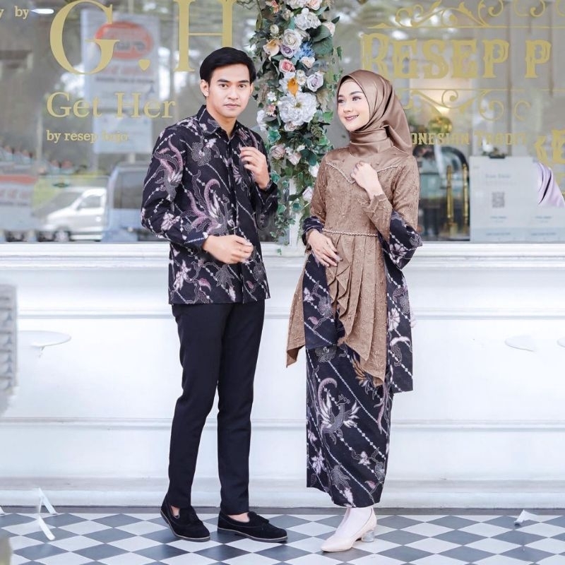 BATIK OFFICIAL- Kebaya Batik Couple Freya Brokat Tille Mutiara Sarimbit Brokat Lamaran Dan Kondangan Kekinian Kebaya Wisuda Modern Wanita