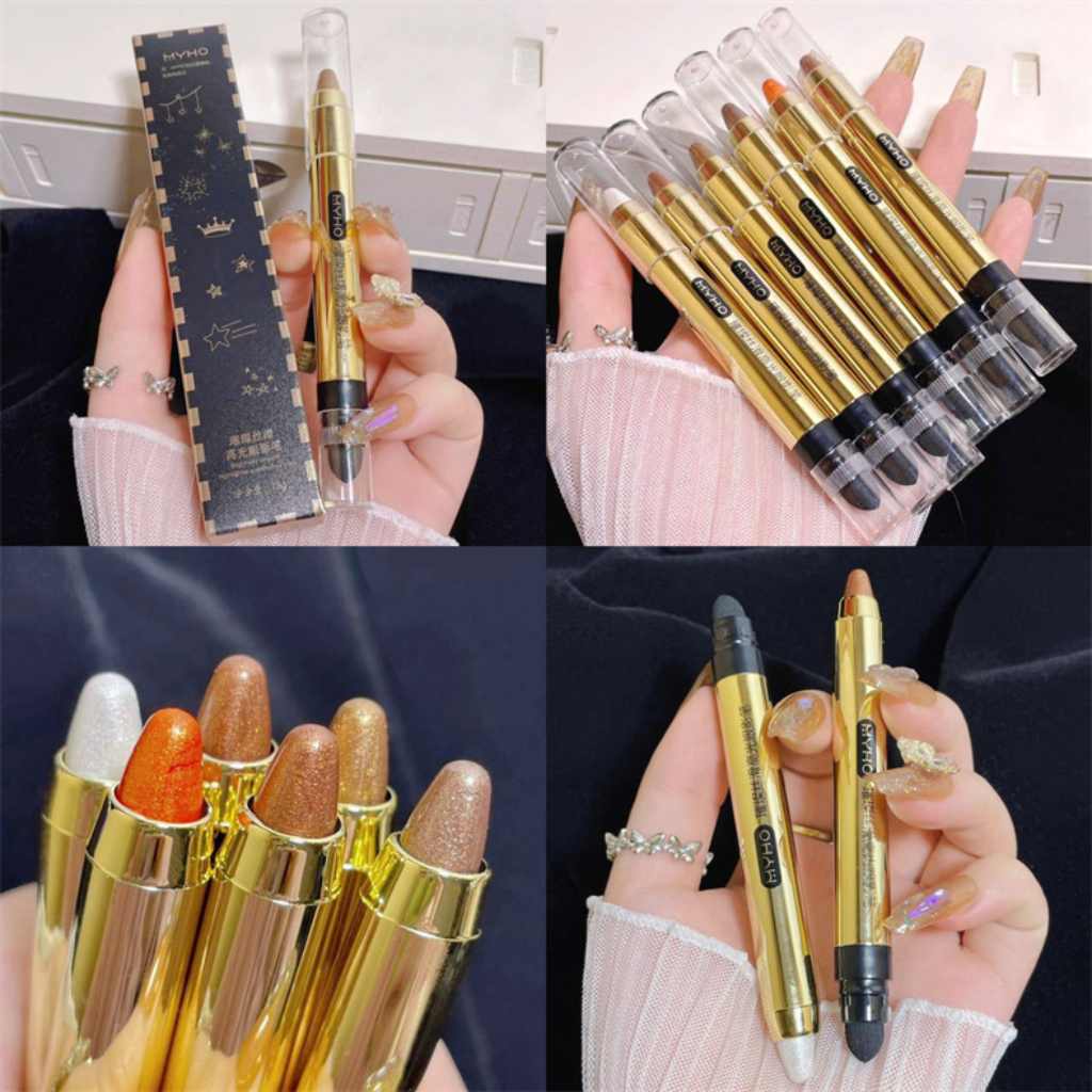 Eyeshadow Pensil 2 In 1 Plus Brush Matte Glitter Perona Mata Berkilau 6 Warna