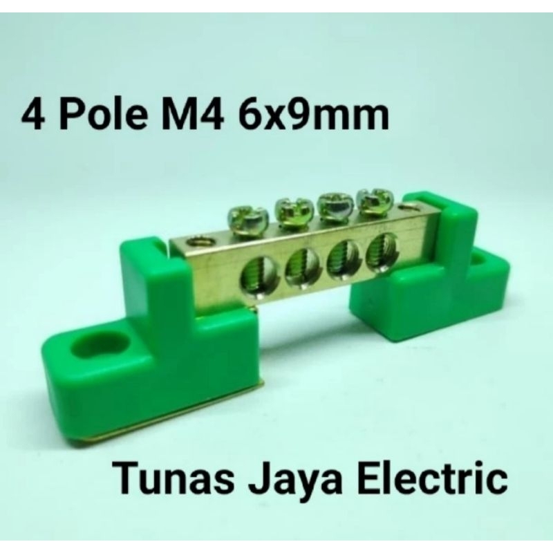 Terminal Blok Grounding 4 Pole M4 6x9mm KUNINGAN