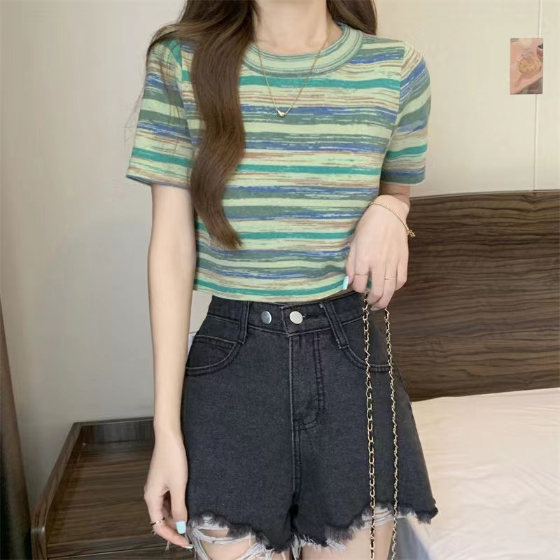 Nayla T-shirt Knit Import Crop Gradasi - Atasan Kaos Rajut Wanita Import TM (A582-1)