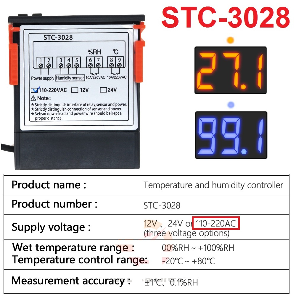 Thermostat STC-3028 Termostat Hygrostat Digital Pengatur Suhu Dan Kelembaban Otomatis AC 220V 12V