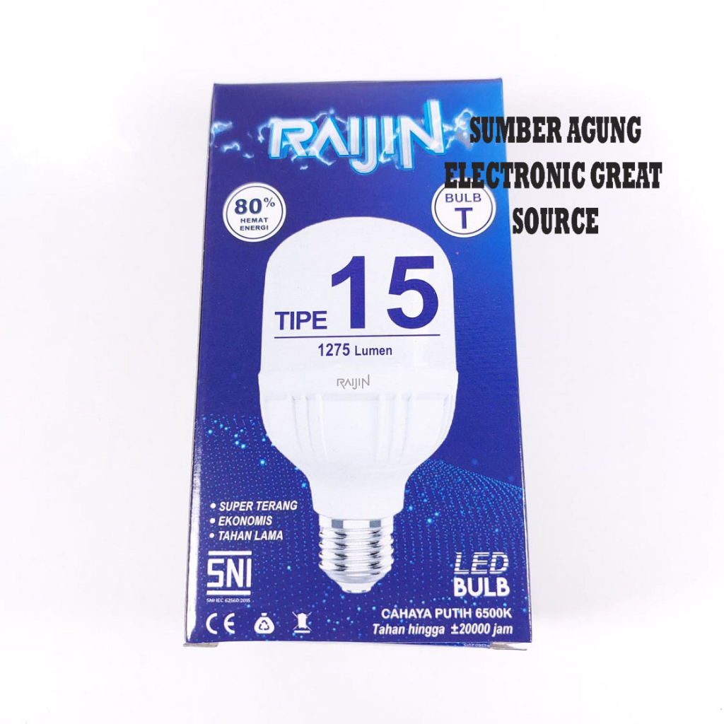 Raijin Lampu Hemat Energi Bulb T Tipe 15 15W 15 Watt 1275 Lumen Cahaya Putih