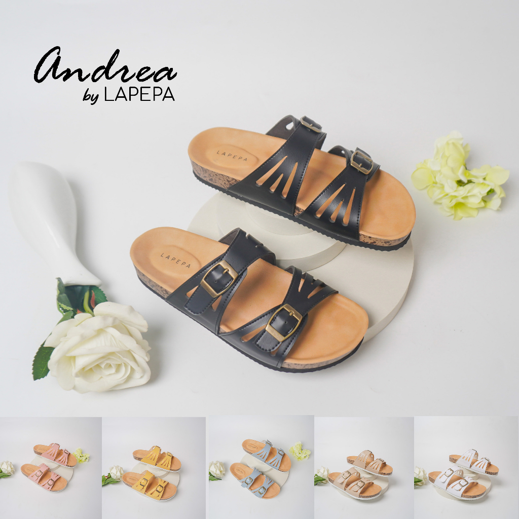 Adarastore - Lapepa ANDREA Sandal Wanita Casual Sendal Slop Kulit Sol Puyuh Model Birken Ban Dua Kekinian