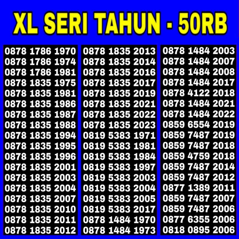 Nomor Cantik XL 4G Seri Tahun Lahir