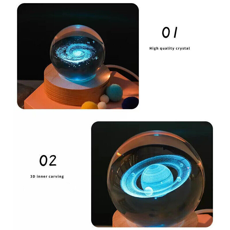 Lampu Tidur Bola Kristal Warm White USB 1.5W Galaxy Planet Lampu Hias Kamar Desain Minimalis Berkualitas