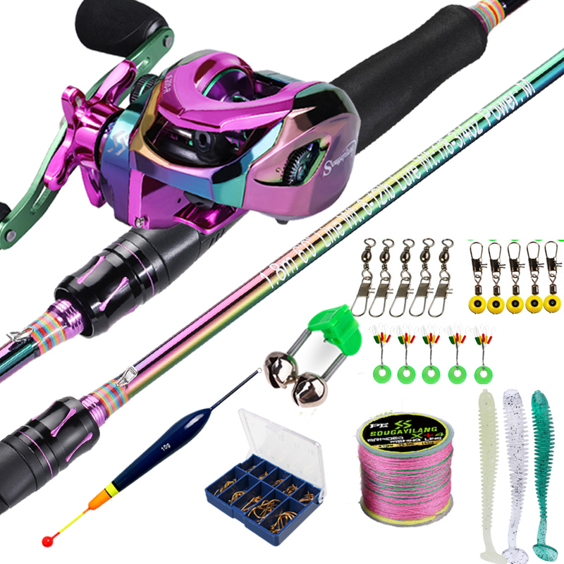 Joran dan Reel 1.8M 2.1M 2 Bagian Casting Fishing Rod dan 18 + 1 BB 7.2:1 Rasio Gear Rem Magnetik Baitcasting Reel Memancing Baris Lure Combo Set