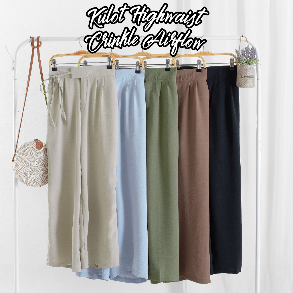 PROMO 11 - 11 SALE - Shebella Celama Kulot Highwaist Tali Jumbo Celana Wanita Dewasa Korea Pants Crinkle Airflow Celana Hijabers Original Bandung