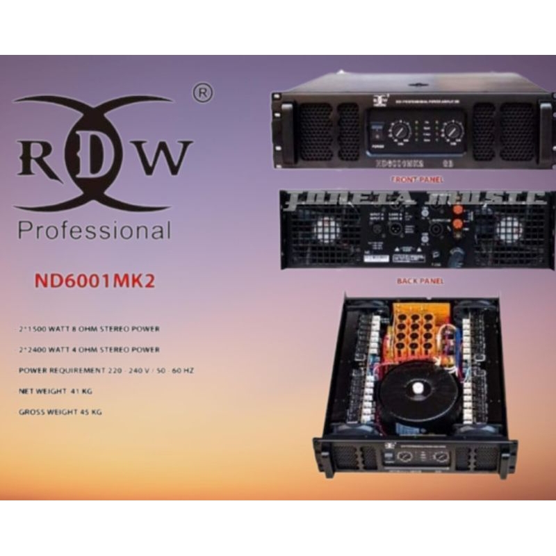 Power Amplifier RDW ND 6001 PRO / ND6001 PRO / ND6001PRO Class GB - 2 channel