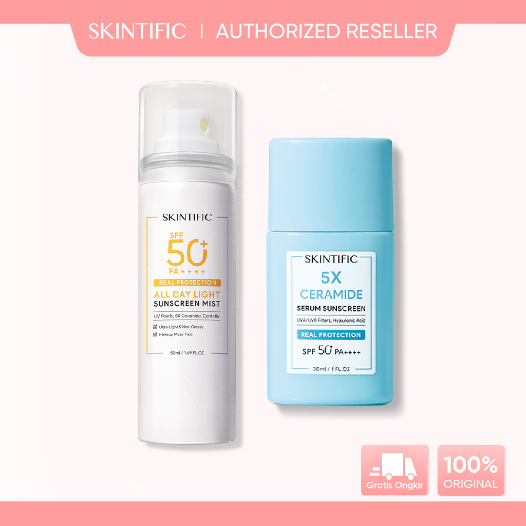 【Ready Stock】ori SKINTIFIC All Day Sunscreen Protection set SPF50 PA++++ 5X Ceramide Serum Sunscreen 30ml + All Day Light Sunscreen Mist 50ml Sunscreen Spray UV Shield Skincare Sunblock Face Sunscreen tabir surya wajah Face Sunscreen Sun Protection