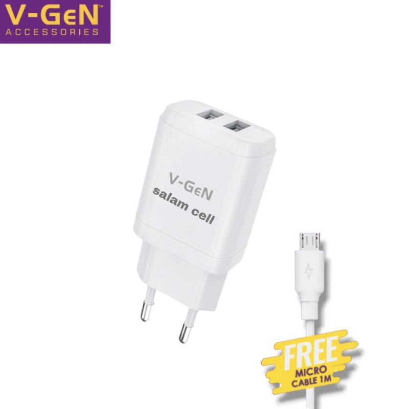 Charger Micro Usb V-GEN VTC2-16 Dual usb Port 10.5W 5V 2,1A Original Vgen Vtc2-16