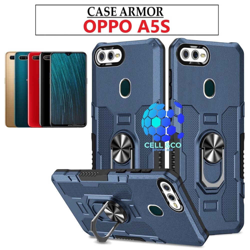 Case Armor OPPO A5S Iring Cincin Magnetic Kesing Hp Protect kamera Premium Hard Case Standing Robot Pelindung Kamera