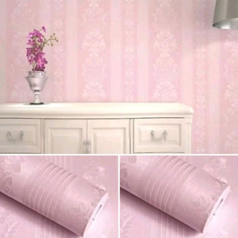 Wallpaper Dinding Wallpaper Sticker Dinding Warna Pink Polos Bertekstur Salur Batik Bisa COD Grosir 