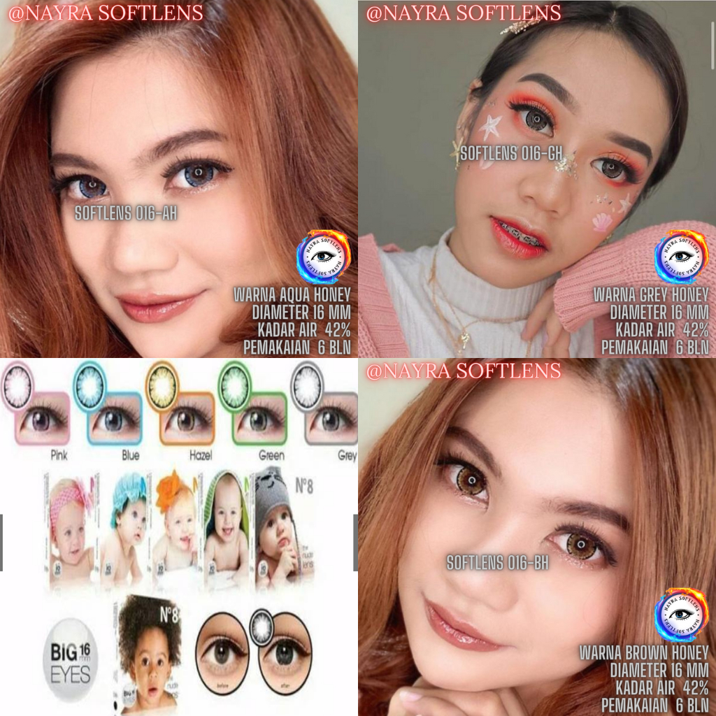 [✅ COD] SOFTLENS X2 ICE N8+ NO8+ BABY BIG EYES 16 MM | AQUA GREY BROWN HONEY Series - Lensa Kontak L