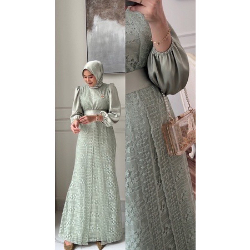 Big Promo Maxi Dress Malika Brukat Import Fashion Muslim Kualitas Premium