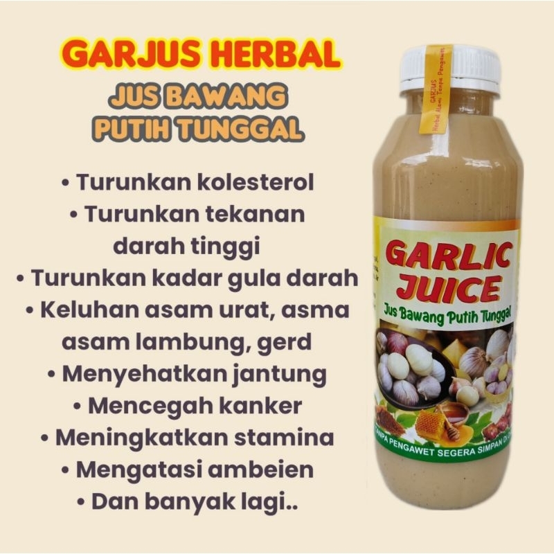 Jus Bawang Putih Tunggal, Lemon, Jahe Merah, Madu, Cuka Apel - Obat Herbal Jantung Asam Urat Kolesterol Darah Tinggi Detox Diet Ambeien Wasir Amandel 460ml