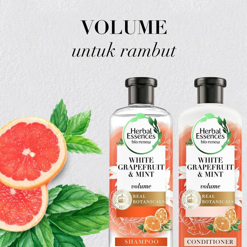Herbal Essences White Grapefruit &amp; Mint Volume Shampoo Conditioner 400ml Real Botanicals Sampo Kondisioner Original BPOM COD