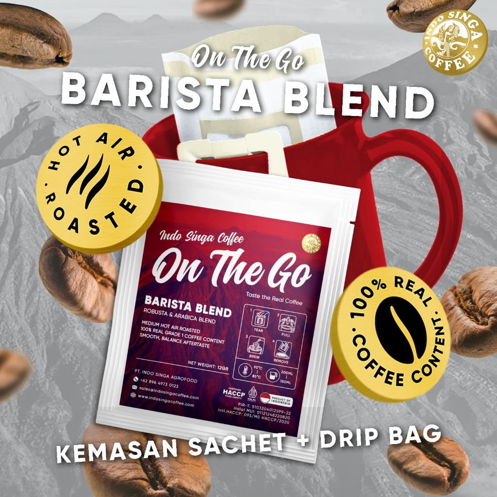 

Kopi Indo Singa Coffee On The Go Barista Blend | Drip Bag Sachet Instan | Robusta Arabica Blend | Arabika Robust Kopi Sangrai Drip Coffee