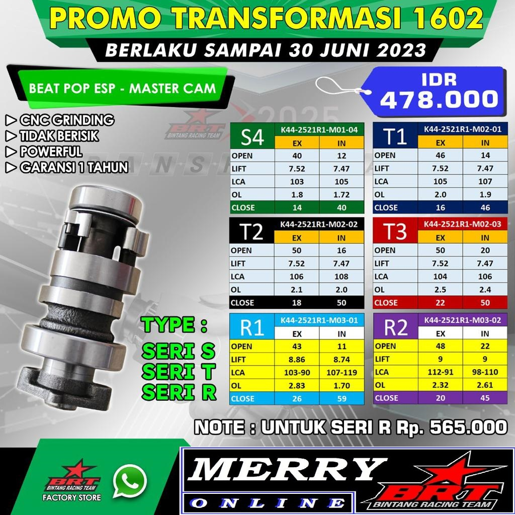 Promo 1602 Master Cam BRT Noken as Beat Esp Street Pop Scoopy ESP K44 S8 T1 T3 T10 R1 R2 ADS