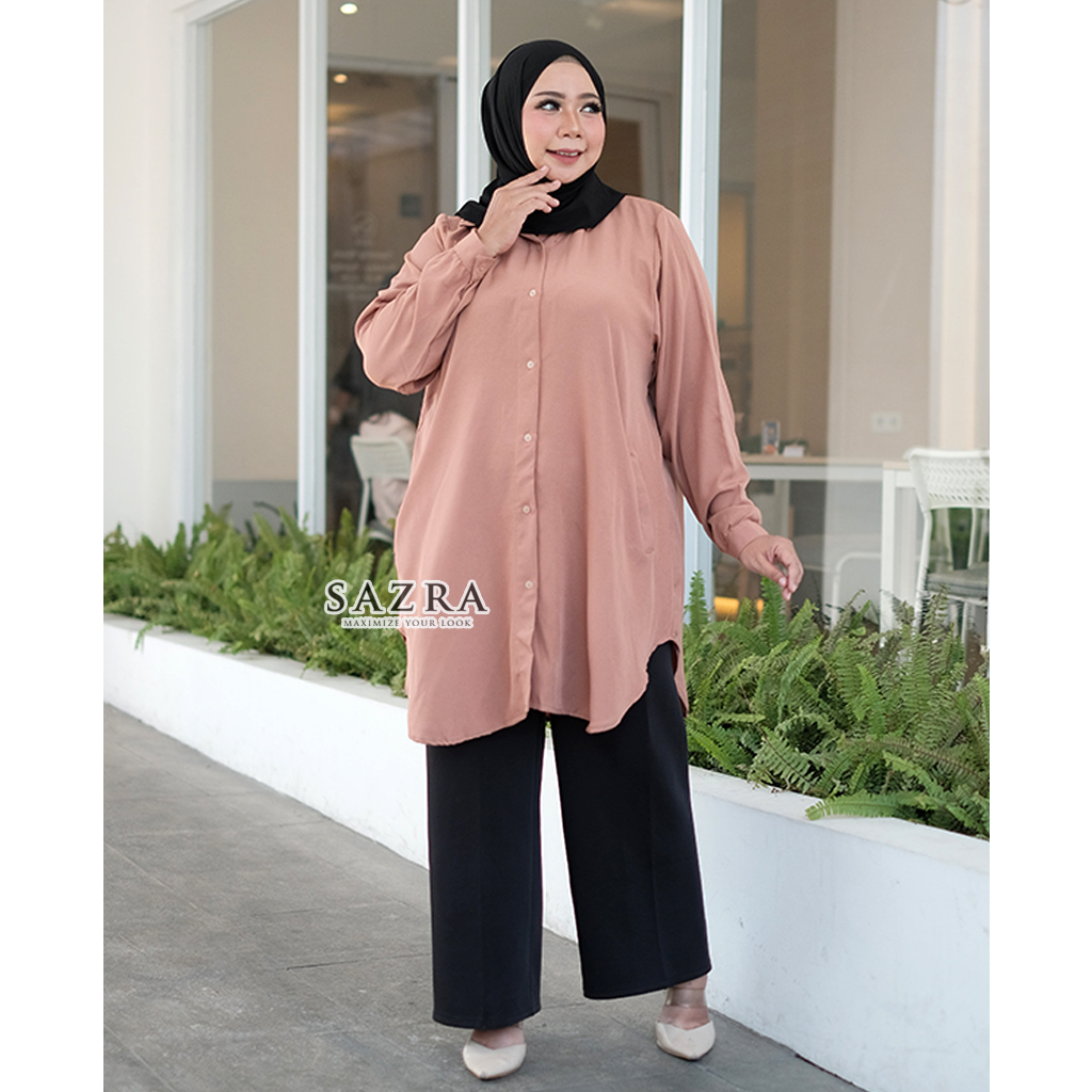 BIGSIZE LD 120 130 140 | Oval Long Tunic Atasan Wanita Muslimah Tunik Pretty Woman Polos Oversize Aneka Warna Size Jumbo XXL XXXL 5L Bahan Shakila Madame Sexy Premium Original SAZRA