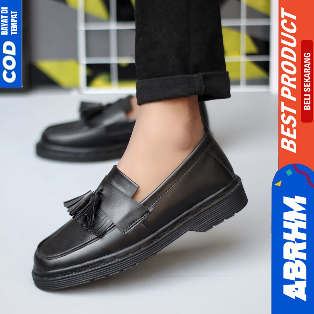 ABRHM Sepatu Docmart Penny Loafers Casual Pantofel Hitam Formal Pria