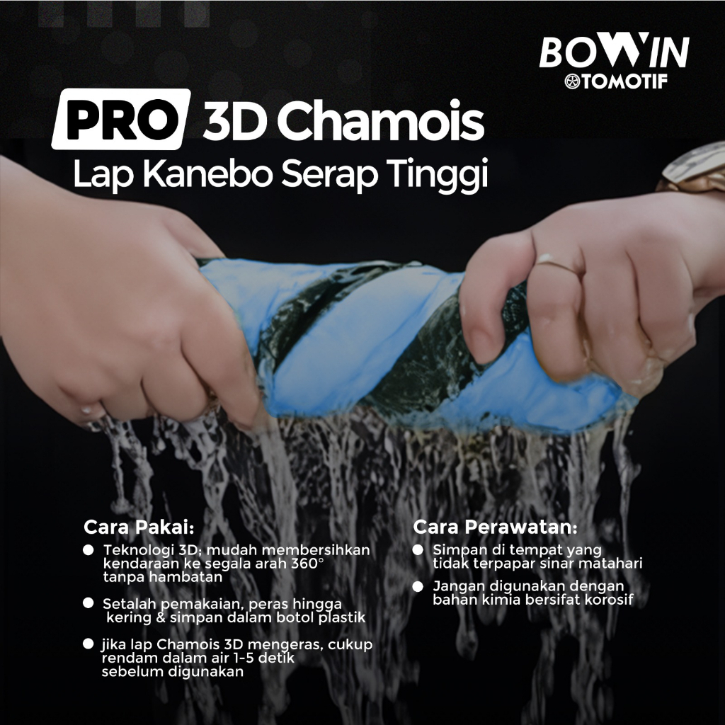 Bowin Lap Chamois Kanebo - 3D Smart Technology (Lap Daya Serap Tinggi)