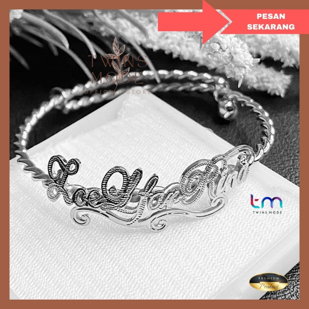 Gelang Bangle Untir Lilit Nama Gold Titanium Custom Nama Sesuai Keinginan