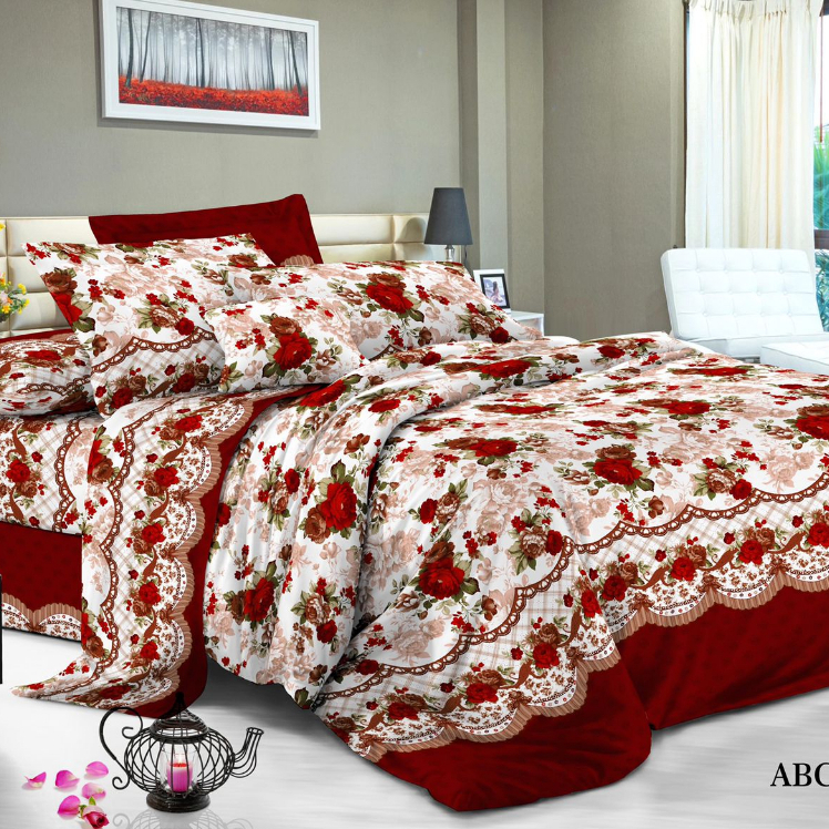 Sprei Set JUMBO 240x200 Katun BONITA/Sprei JUMBO Motif-Mawar Merah
