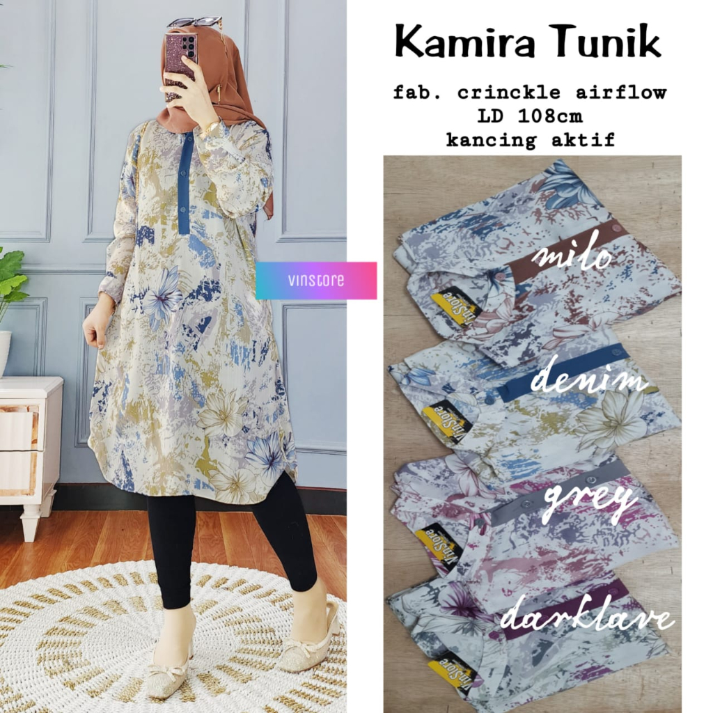 KAMIRA TUNIK BY VINSTORE / TUNIK CRINCLE PRINTING TERBARU BEST SELLER