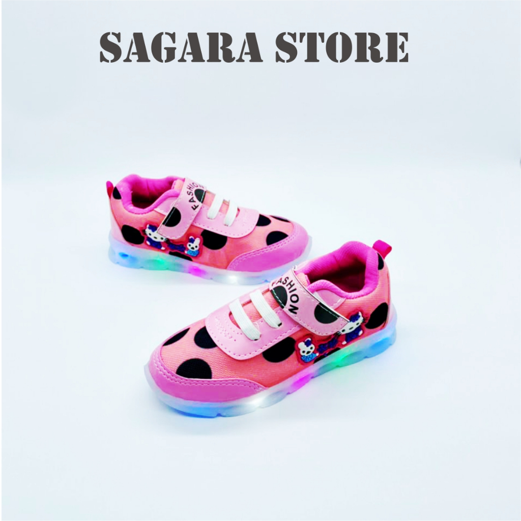 SEPATU ANAK PEREMPUAN LAMPU LED IMPORT MURAH HELLO KITTY 22-31