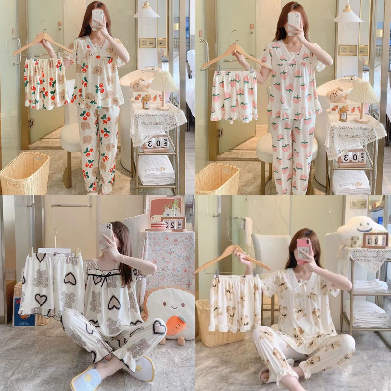 Set Baju tidur 3in1 import babydoll piyama import