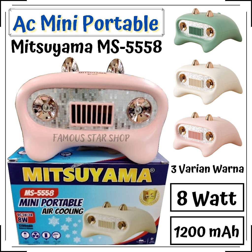 AC Mini Portable Dual Spray Mitsuyama MS-5558 Air Cooler Power Fan USB Pendingin Ruangan Kipas Penyejuk Udara | AC Mini 8 Watt Baterai Lithium 1200 mAh Portable Praktis Hemat Energi Mudah dibawa Kemana Aja | FMS