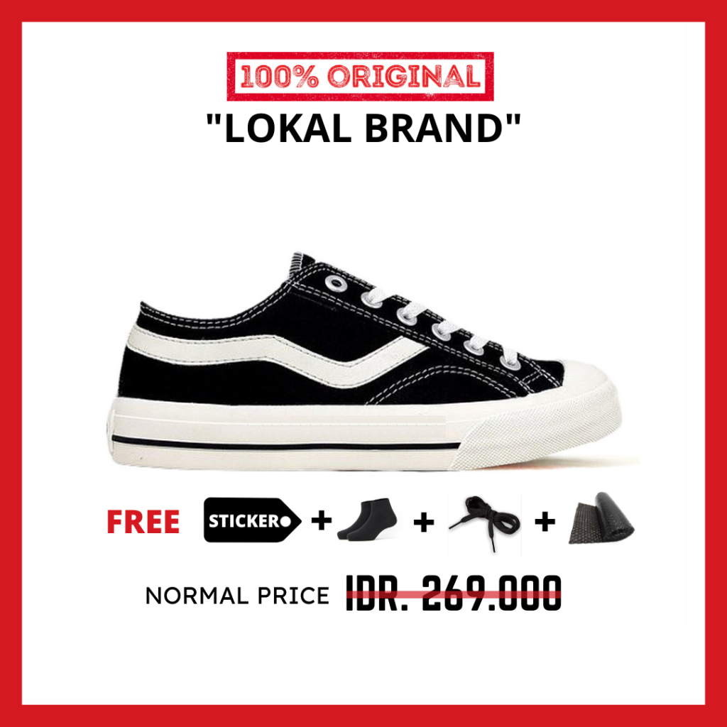 ORIGINAL - Sepatu Brand Lokal Kasual Pria Wanita No Brand Black White Low Not Sneakers Ventela New Public Low Hitam Putih