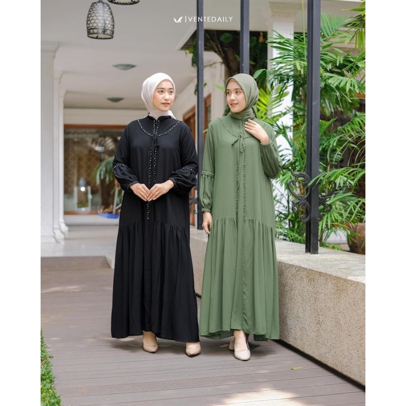 VELIA MAXY APLIKASI MUTIARA DRESS CERUTY BABYDOLL/GAMIS LAYER FULL FURRING BUSUI/GAMIS MUSLIM WANITA DRESS KONDANGAN BAJU PESTA/FAR MOSLEMSTORE