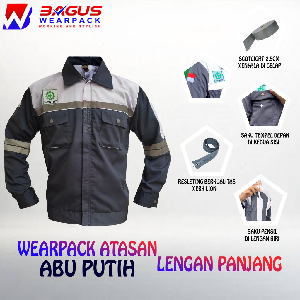 BAJU PROYEK KEREN / BAJU KERJA PRIA PROYEK / BAJU KERJA PIRA LAPANGAN / BAJU WEARPACK LENGAN PANJANG / BAJU WEARPACK / WERFAK PRIA KERJA / BAJU WEARPACK KERJA PROYEK / WEARPACK PROYEK / WEARPACK PRIA KEREN / BAJU PROYEK LENGAN PANJANG / ABU PUTIH