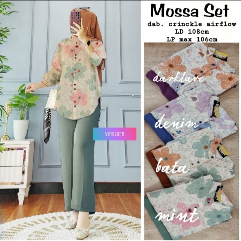 Baju Setelan Celana Wanita Mossa Motif Bunga Vin