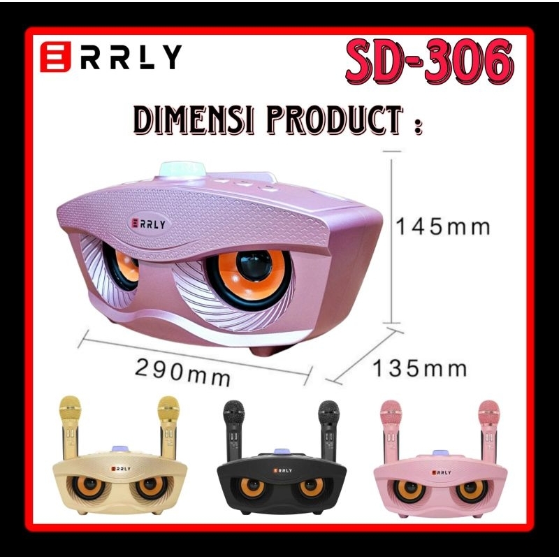 ERRLY Speaker SDRD 306 Bluetooth Speker SDRD SD306 SDRD306 Spiker Portable Free 2 Mic Duet Karaoke Dapat 2 Microphone Support USB AUX MMC Microsd