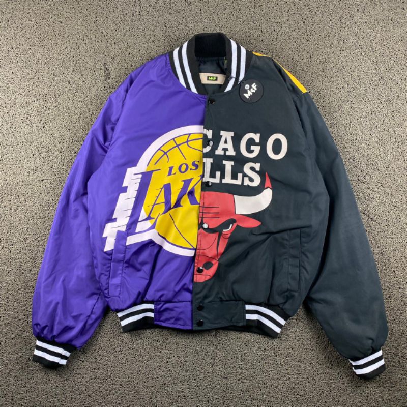 JAKET BOMBER VARSITY LAKERS X BLLS FULL TAG LABEL CASUAL