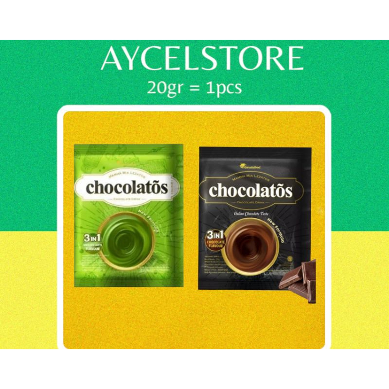 

CHOCOLATOS CHOCOLATE DRINK 28gr / MATCHA DRINK 28gr (1renceng isi 10pcs)